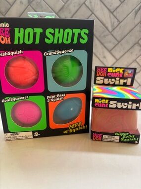 NeeDoh Hot Shots Kids Squish Toy Set and Nice Cube Swirl